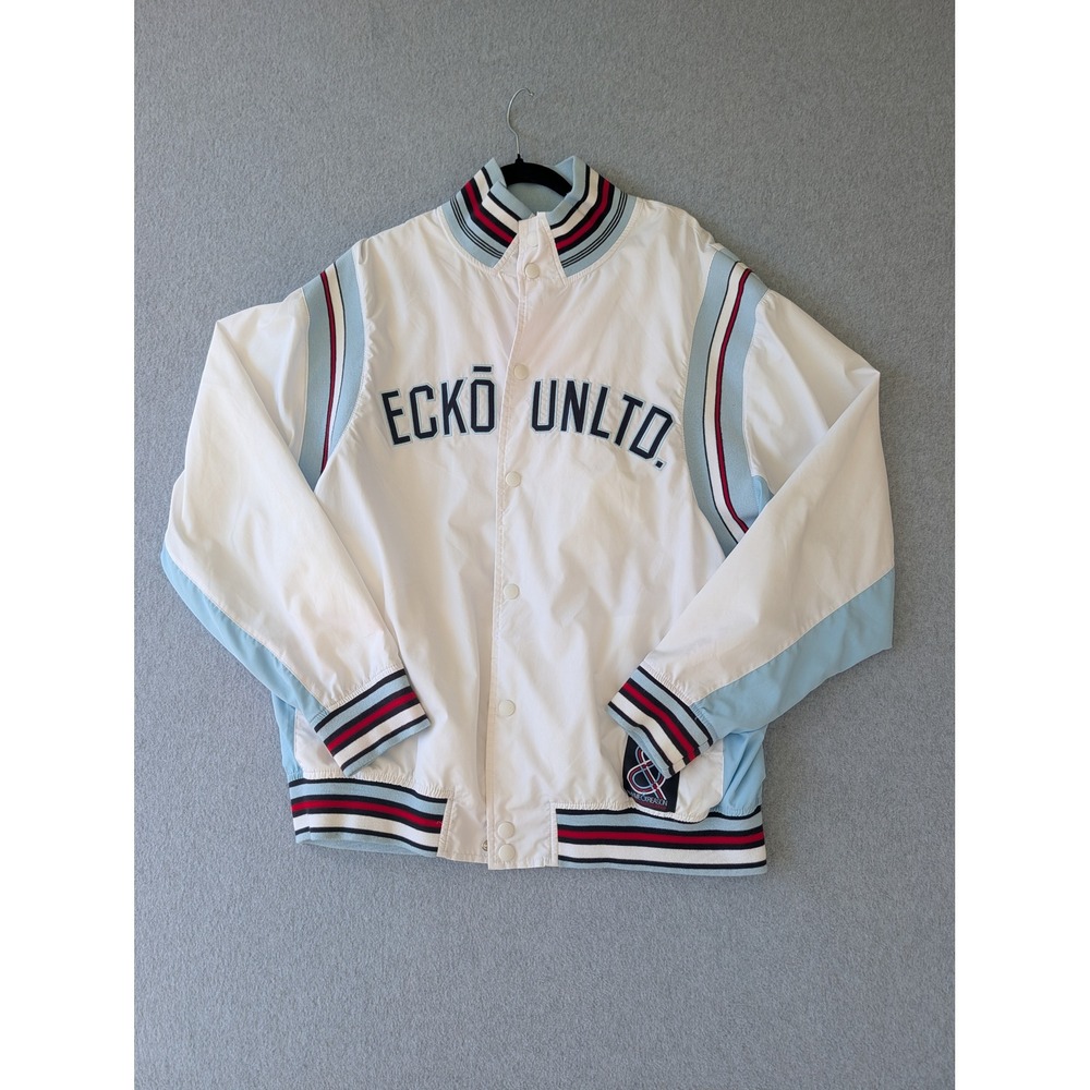 Ecko Unltd Jacket Mens XL White Blue Red Varsity Windbreaker Rhyme & Reason Y2K